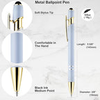 LINFANC 12 Pack Morandi Gold Ballpoint Pen with Stylus Tip, 1.0 mm Black Ink Smooth Writing Pens, Metal Stylus Pens for Touch Screens