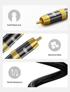 Subwoofer Cable,EMK Digital Coaxial Audio Cable [24K Gold-Plated, Durable Cotton] Premium S/PDIF RCA Male to RCA Male for Home Theater, Soundbar,Speaker,HDTV, Subwoofer, Hi-Fi Systems (Black-6.6ft/2m)