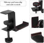 NCHONHONG Headphone Holder Under Desk Hook with Cable Organizer, Foldable Aluminum Headset Mount, Space-Saving Hanger for Most Headphones