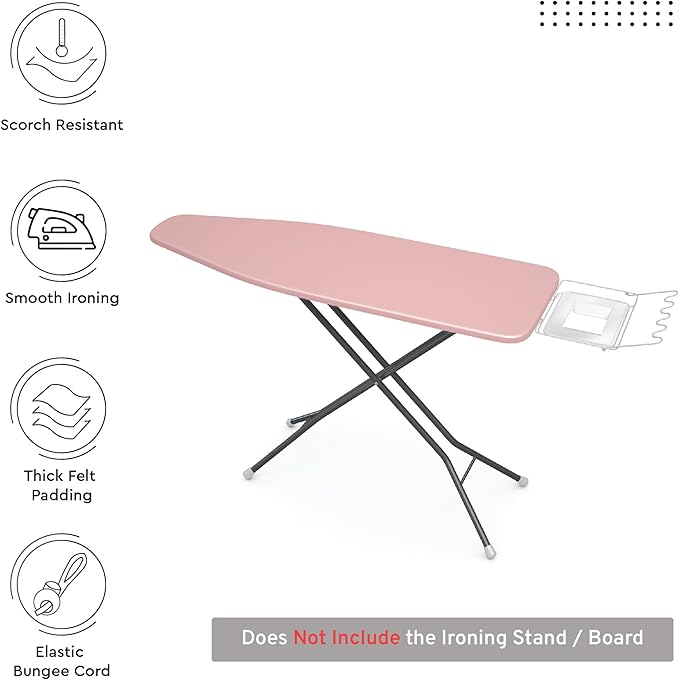 Encasa XO Ironing Board Cover and Pad 54"x15" - 4mm Felt Large Iron Board Cover with Padding - Heat Resistant, Stain-Safe Dye, Non Slip Elastic Bungee Cord Tightening Iron Table Cover Mauve