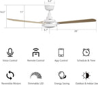 SMAAIR 52 Inch Smart Wifi Ceiling Fans with Dimmable LED Lights and Remote, Compatible with Alexa/Google Home/Siri/APP, Outdoor DC Fans with 10 Speeds, Timer/Schedule,Light White