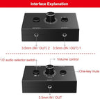 Audio Switcher 3.5mm Audio Selector Splitter Box Mini 2(1)-in-1(2)-Out Audio Sharing Manual Selector Compatible Active Speaker((3.5mm Stereo Audio Switcher)