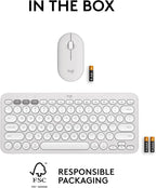 Logitech Pebble 2 Combo for Mac, Wireless Keyboard and Mouse, Slim, Quiet and Portable, Customizable, Bluetooth Mouse and Keyboard, Easy-Switch, for macOS, iPadOS - Tonal White