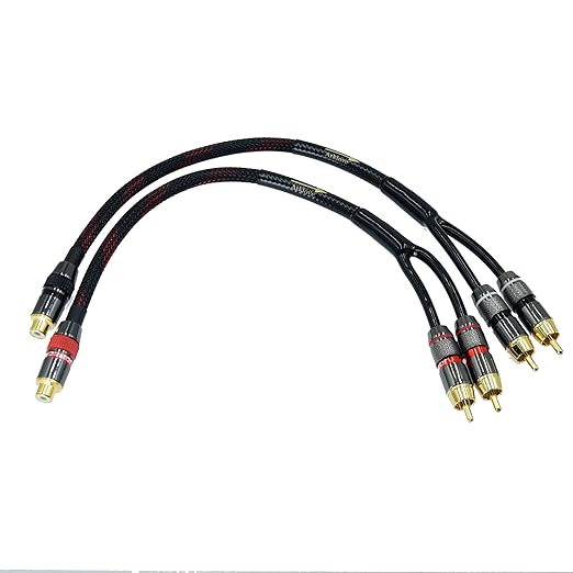 Arklove 2ft Shielded RCA Splitter Subwoofer Stereo Audio Video Cable 1 Female to 2 Male Dual Speaker Y Adapter Connector Extension Cord 24k Gold Plated(2 Pack)