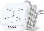 Surge Protector Power Strip - CHCORE 5Ft Braided Extension Cord with 8 Outlets with 4 USB (2 USB C) Charging Ports, Flat Plug Multi Plug Outlet Extender Charging Station for Home Office, ETL, White