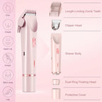 Bikini Trimmer for Women 2 in 1 Dual Head - IPX7 Waterproof Painless Electric Razors for Beauty, Pubic Hair, Face, Legs & Underarms– Portable Cordless Shaver with Fast Charging, Easy Cleaning (Pink)