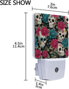 Pigsaly Led Night Light Halloween Sugar Skulls Pink Blue Roses Night Light Plug in Wall Lamp Smart Dusk to Dawn Sensor Nightlight Led Lamp Energy Saving Lights Gift for Kids Room Bedroom Bathroom Hal