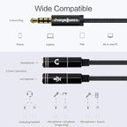 ChargeWorx 3.5mm Mic and Headphone Jack Splitter, Y-Splitter Adapter with High-Fidelity Sound Quality, Compatible with Smartphone, PC, Laptop, Tablet, and Gaming Consoles, Tangle-Free Cable