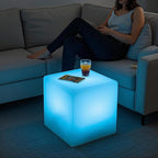 Mr.Go 15-Inch LED Cube Chair, 16 Dimmable RGB Colors Cube Seat w/Remote, Rechargeable Glowing Side Table, Waterproof Outdoor Floor Lamp for Patio, Pool, Home, Garden, Bar, Stage, Party Decor Lighting