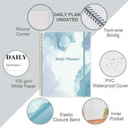 Daily Planner Undated - 8.5" x 11" To Do List Notebook Hourly Schedules, 150 Sheets/300 Pages Spiral Appointment Planner for Women and Men ,PVC Hardcover, Inner Pocket, Elastic Closure, Blue