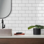 Vamos Tile Peel and Stick Backsplash Tile, 3''x6'' PVC Subway Tile, Stick on Backsplash for Kitchen/Bathroom/Fireplace,4-Piece Glossy Pure White with Dark Gray Grout