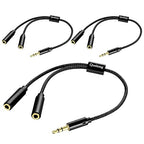 Quelong 3Pcs Headphone Splitter, Dual Headphone Nylon Braided Extension Cable, Hi-Fi Audios Stereo Y Splitter 3.5mm 2 Female 1 Male, Suitable for Phones, PS4, Amplifiers, Smartphones, Tablets,etc.