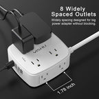 5Ft Surge Protector Power Strip - 8 Widely Outlets with 4 USB Ports, 3 Side Outlet Extender with 5 Feet Extension Cord, Flat Plug, Wall Mount, Desk USB Charging Station, ETL,White