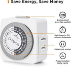 G-Homa Timers for Electrical Outlets 4 Packs,24 Hour Indoor Plug-in Mechanical Timer,30 Minute Intervals, Daily On/Off Cycle,1 Polarized Outlet, for Grow Light,Christmas Lights, Lamps ETL Listed