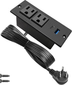 USB C Recessed Power Strip Fast Charge Desktop Power Station 2 Outlets 2 USB (PD20W & QC18W, Total 20W) Mountable Flat Plug Extension Cord Mount for Tabletop Sofa Cabinet Nightstand (USB C Black)