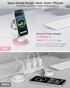 3 in 1 Wireless Charging Station for Apple, 15W Fast Magnetic Charger Stand Wireless Nightstand for Bedrooms, iPhone 17 16 15 14 13 12 Series, Apple Watch, Airpods, Women Gifts (No AC Adapter) Pink