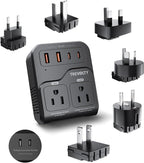 TREVOLTY 2000W Voltage Converter US to Europe, 220V to 110V Converter for Hair Dryer, 7-in-1 European Travel Plug Adapter with 3AC/2USB-A/2USB-C (PD20W), Travel Essentials with US/JP/FR/DE/UK/AU/EU