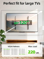 USX MOUNT Heavy Duty Tilting TV Wall Mount for 60-120" up to 220lb, Low Profile TV Mount Ultra Slim Wall Bracket fit 16-32" Studs, Max VESA 900x600 for 65 75 85 86 90 98 100 110inch Large Television