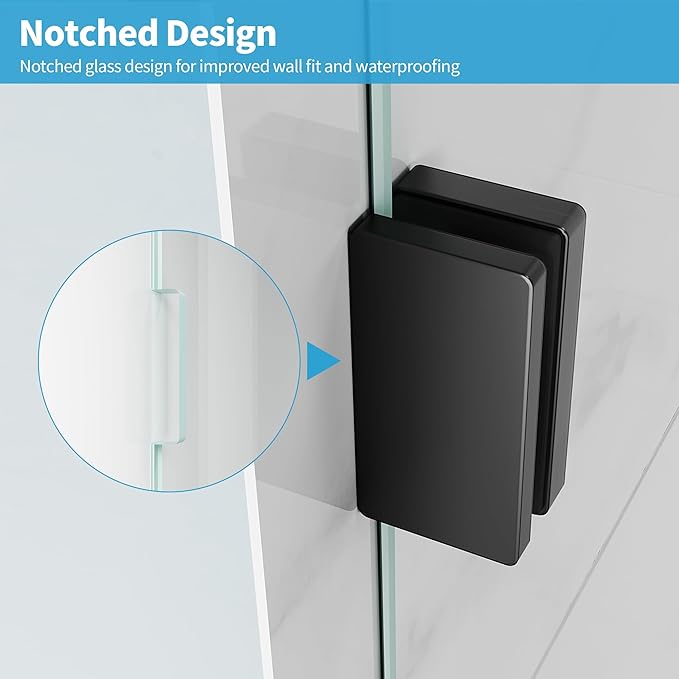 Shower Glass Panel, 36" W x 76" H Fixed Shower Screen Panel with 3/8"(10mm) SGCC Clear Tempered Glass, Frameless Walk in Shower Door for Bathroom (Matte Black, 36" W x 76" H)