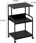 Arbuxzuy Printer Stand with Storage Shelf,3 Tier Printer Cart with Wheels,Mobile Printer Table for Home Office,Stands for Heat Press Scanner Fax,Industrial Style (Black)