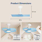 FANX 22 Inch Ceiling Fan with Light and Remote, Quiet DC Motor, Dimmable LED, Reversible 3-Speed Control, Easy Installation Flush Mount Fan for Small Rooms (Blue)