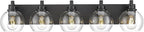 METWET Bathroom Light Fixtures, 5 Light Matte Black Vanity Light, 32 Inch Modern Wall Sconces with Globe Clear Glass Shade, Vanity Lighting Fixtures Over Mirror, VL195-MB-CL-5