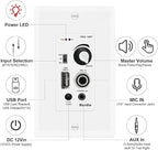 Herdio in Wall Audio Control Amplifier Receiver 2 Channel Wall Plate with USB Microphone Aux (3.5mm) Input 100Watt Max Module for Sound Systems Home Theater Integration Compatible with Bluetooth