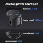 Jgstkcity Desktop Power Grommet, 65W USB C Fast Charging Port, Flush Mount Recessed Power Strip 3inch Hole,2 Outlets,4 USB Ports, Countertop Outlet (Black, 65W USB Port)