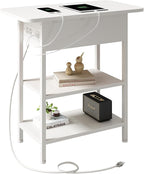 LIDYUK End Table with Charging Station, Flip Top Side Table with USB Ports and Outlets, Nightstand for Small Spaces, Bedside Tables with Storage Shelf for Living Room, Bedroom, White