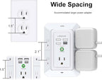 3-Sided Outlet Extender with Night Light - QINLIANF Multi Plug Outlet with 5 Outlets and 4 USB Ports(1 USB-C), USB Wall Charger for Home, Office, Travel, ETL Listed, White