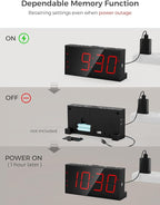 PPLEE Alarm Clock for Bedroom, Large Number Digital Clock with Dimmer for Living Room, Dual Alarms Easy to Read clock for Seniors, Electric Bedside Desk Clock with USB Charger, Digital Red LED Display