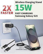 Wireless Charger Stand, 15W Fast Phone Wireless Charging Stand Station with 20W USB C Brick for Samsung W26/S25 Ultra/S24+/S23/S22+/S21, iPhone Air/17 Pro Max/16/15/14/13/12 with Sleep-Friendly Light
