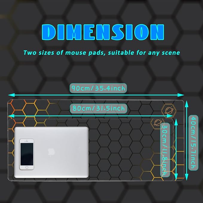 Desk Mat, Black Gold Honeycomb Technology Extended Gaming Mouse Pad Large, 31.5"x11.8" Big Mouse Pad with Non-Slip Base and Stitched Edge, Long Computer Keyboard Mouse Mat for Home Office Work
