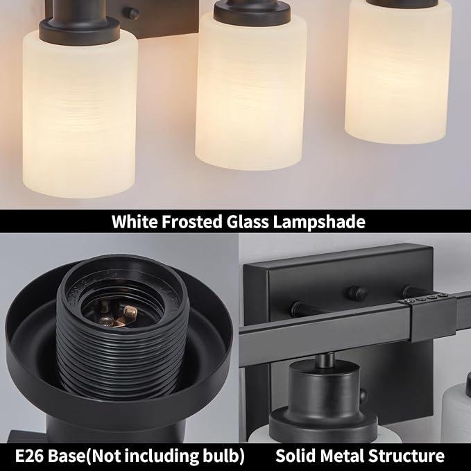 DIKAIDA Bathroom Vanity Light, 5-Light Vanity Lighting Fixture Over Mirror for Bathroom, 30" Matte Black Wall Light Fixture, Wall Sconces with Frosted Glass Shade for Mirror Bedroom Living Room