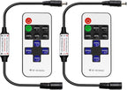 RF Mini Wireless Remote Controller for Single Color 3528 5050 LED Strip Lights, Wireless Remote Control with DC Connector, RF Dimmer for 12V DC LED Ribbon, Shelf Lights（2 Park）