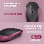 Rechargeable Wireless Keyboard and Mouse Combo, Vssoplor 2.4GHz Ultra Quiet & Slim Full Size Keyboard with 3-Level DPI Mouse for Windows PC Laptop, Black and Wine Red