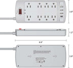 Surge Protector Power Strip - Nuetsa Flat Plug Extension Cord with 8 Outlets and 4 USB Ports, 6 Feet Power Cord (1625W/13A), 2700 Joules, ETL Listed, Grey