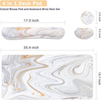 4-in-1 Large Gaming Mouse Pad, Keyboard Wrist Rest Pad & Wrist Support Mousepad Set, Extended Desk Pad Waterproof Desk Mat for Home Office Study Game - White Marble