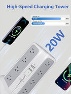 Surge Protector Power Strip Tower,10FT Long Extension Cord with Multiple Outlets 1625W 13A, Desk Charging Station with 16 Outlets and 4 USB Ports for Home, Office Desk Supplies, Dorm Room