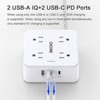 5Ft Flat Plug Braided Extension Cord - CHCORE Surge Protector Power Strip with 8 Outlets and 2 USB-C (PD 30W) Fast Charging Ports and 2 USB-A Ports for Home, Office, Dorm Room Essentials, ETL, White