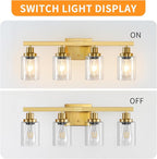 DIKAIDA Bathroom Vanity Light, 4-Light Modern Matte Gold Wall Sconce Lighting with Clear Glass Shade, Black Wall Lights,Bath Vintage Wall Mounted Lamps for Mirror Bedroom Living Room