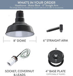 Steel Lighting Co. Hawthorne Barn Light | Outdoor Wall Mounted | 8 inch Dome | 6 inch Straight Arm| Small Farmhouse Light Made in America | Matte Black Exterior/White Interior