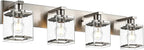 WINSHEN 4-Lights Bathroom Vanity Light Fixtures in Brushed Nickel, E26 Socket Wall Sconce Lighting Fixtures with Clear Glass Shades for Over Mirror Bedroom Living Room Cabinet