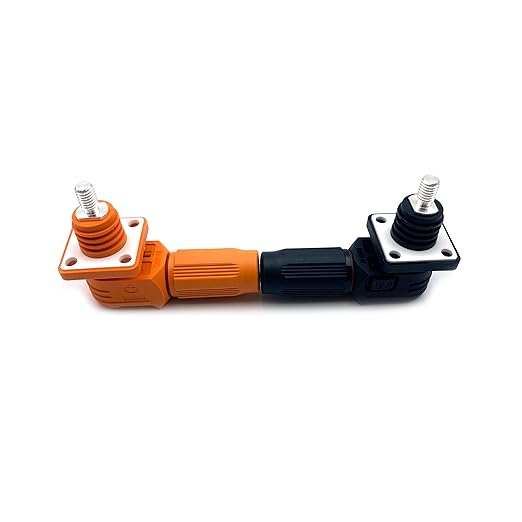 250A Battery Energy Storage Connector, 70mm² High Current Connectors IP67 Waterproof Stud Wiring Power Adapter Quick Plug Terminal Right Angle Plug and Socket (1500V Black+Orange)