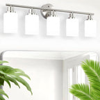 Guliaofo 5-Light Brushed Nickel Vanity Lights, Bathroom Light Fixtures with Textured Milky White Glass Shade, Modern Bathroom Lighting Fixtures Over Mirror Wall Sconce Light - E26 Base