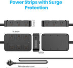 Solidock Flat Plug Power Strip Surge Protector with 12 AC Outlets 6 USB Ports 3 Side Multi Plug Outlet Extender 15 Ft Extension Cord for Home Office Kitchen Dorm Wall Desk Charging Station ETL Listed