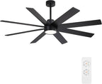 WINGBO 72" Large DC Ceiling Fans with Lights and Remote, 3 Downrods, 8 Plywood Blades, 6-Speeds Reversible DC Motor, 3CCT, Indoor Ceiling Fan for Bedroom Living Room Patio, Black