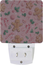 Pigsaly Led Night Light Christmas Gingerbread Men Pink Candy Canes Night Light Plug in Wall Lamp Smart Dusk to Dawn Sensor Nightlight Led Lamp Energy Saving Lights Gift for Kids Room Bedroom Bathroo