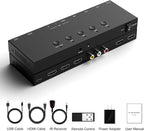 Dingsun 3 Way HDMI 2.0+ RCA to 2 Way HDMI Converter for Fire Stick，ROKU, N64, NGC, Wii, PS2/3/4/5, Xbox Series, Xbox ONE, Switch ect.(4In to 2Out)