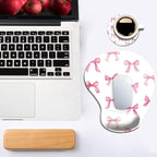 Ergonomic Mouse Pad with Wrist Support,Cute Mouse Pad with Wrist Rest and Coaster Set,Office Supplies Non-Slip Mouse Pads for Desk, Non-Slip Comfortable,Pink Bow